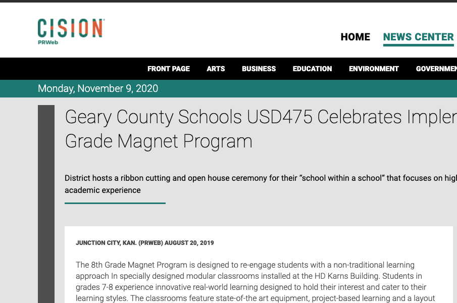 Geary County Schools USD475 Celebrates Implementation of 8th Grade Magnet Program